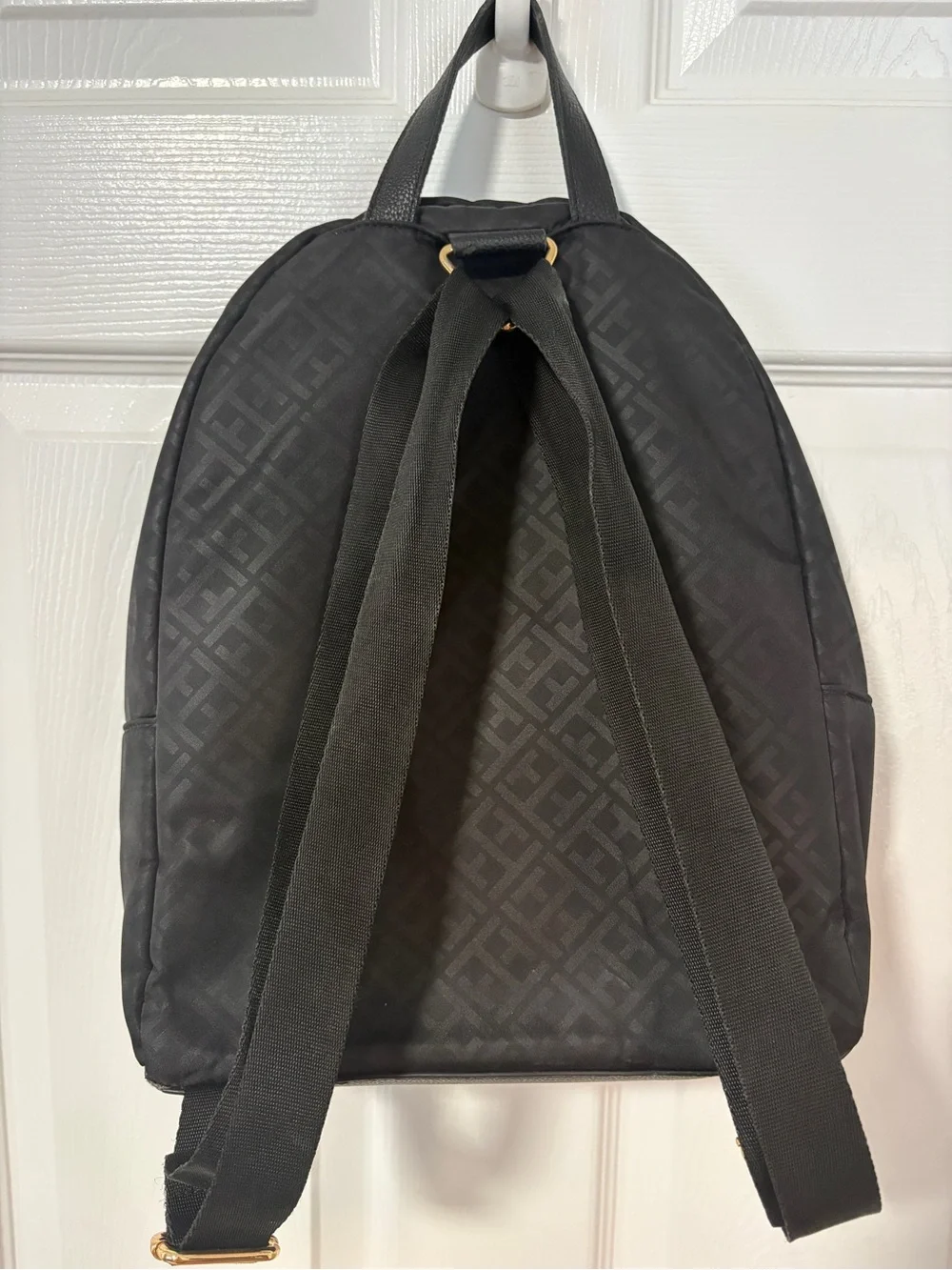 Tommy Hilfiger Black Nylon Logo Backpack with Gold Hardware